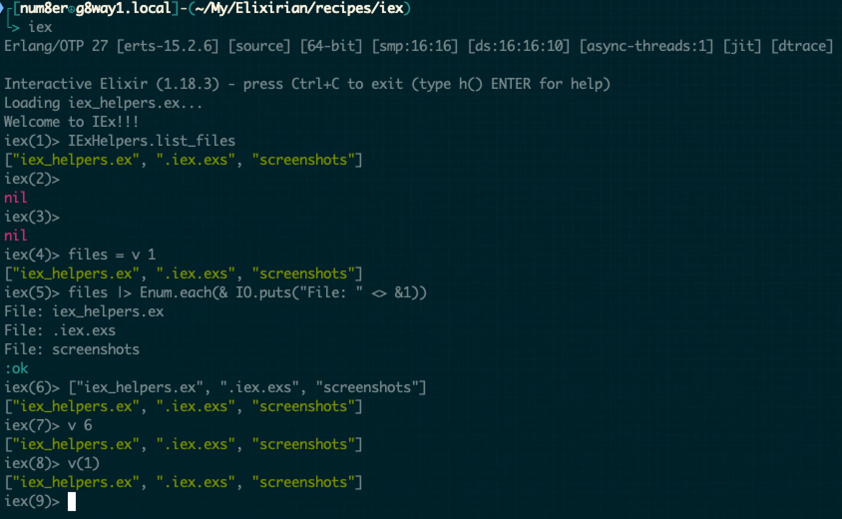 recipe 2, 5: `v()` in iex to reuse previous result