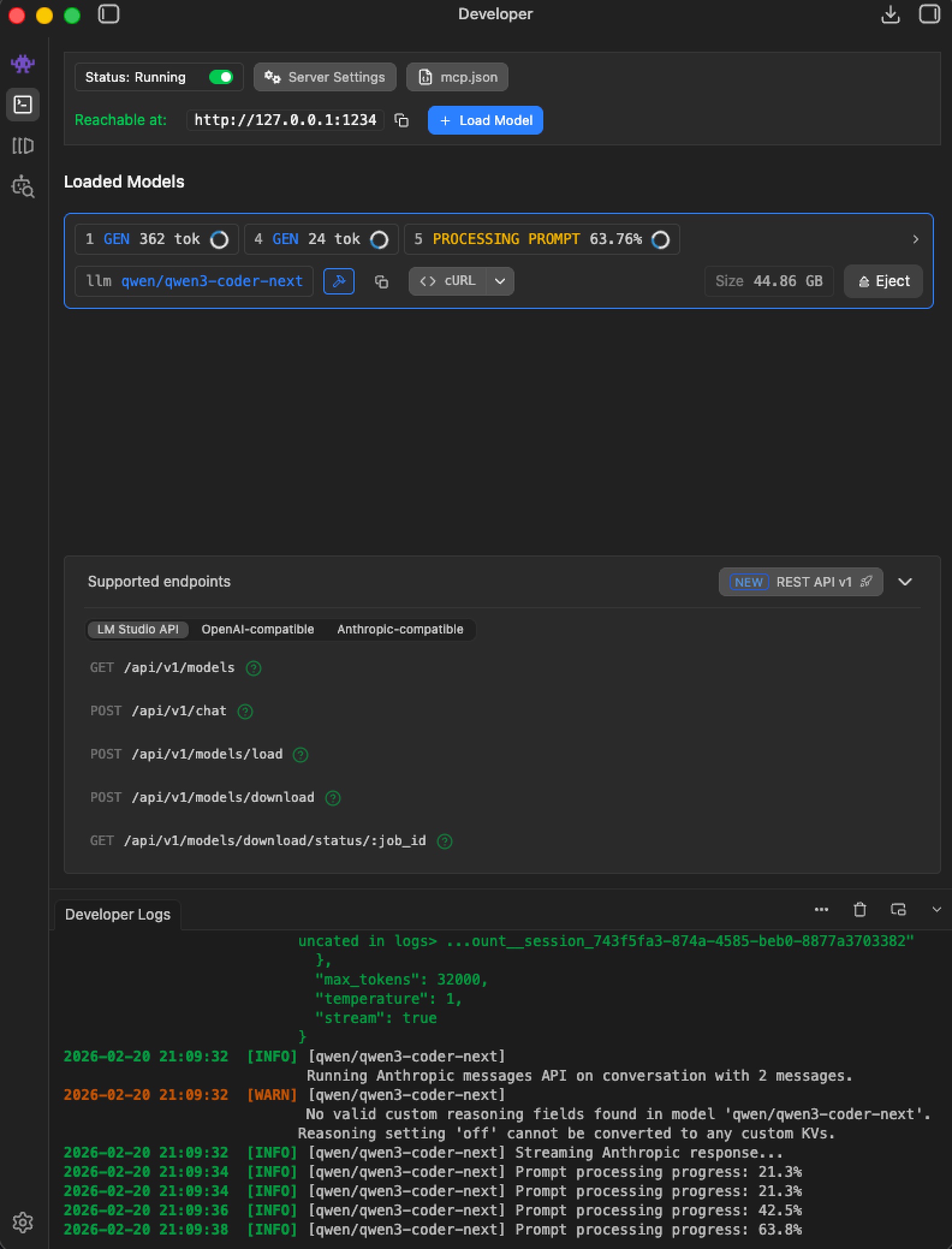 lm studio: server screen